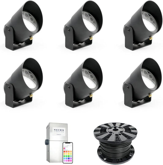 Haven Lighting 9 Series Pro Landscape Lighting Kit - Professional-Grade App Controlled Smart Lights with WiFi - Color Changing Exterior House Lighting, 6-Up LED Lights