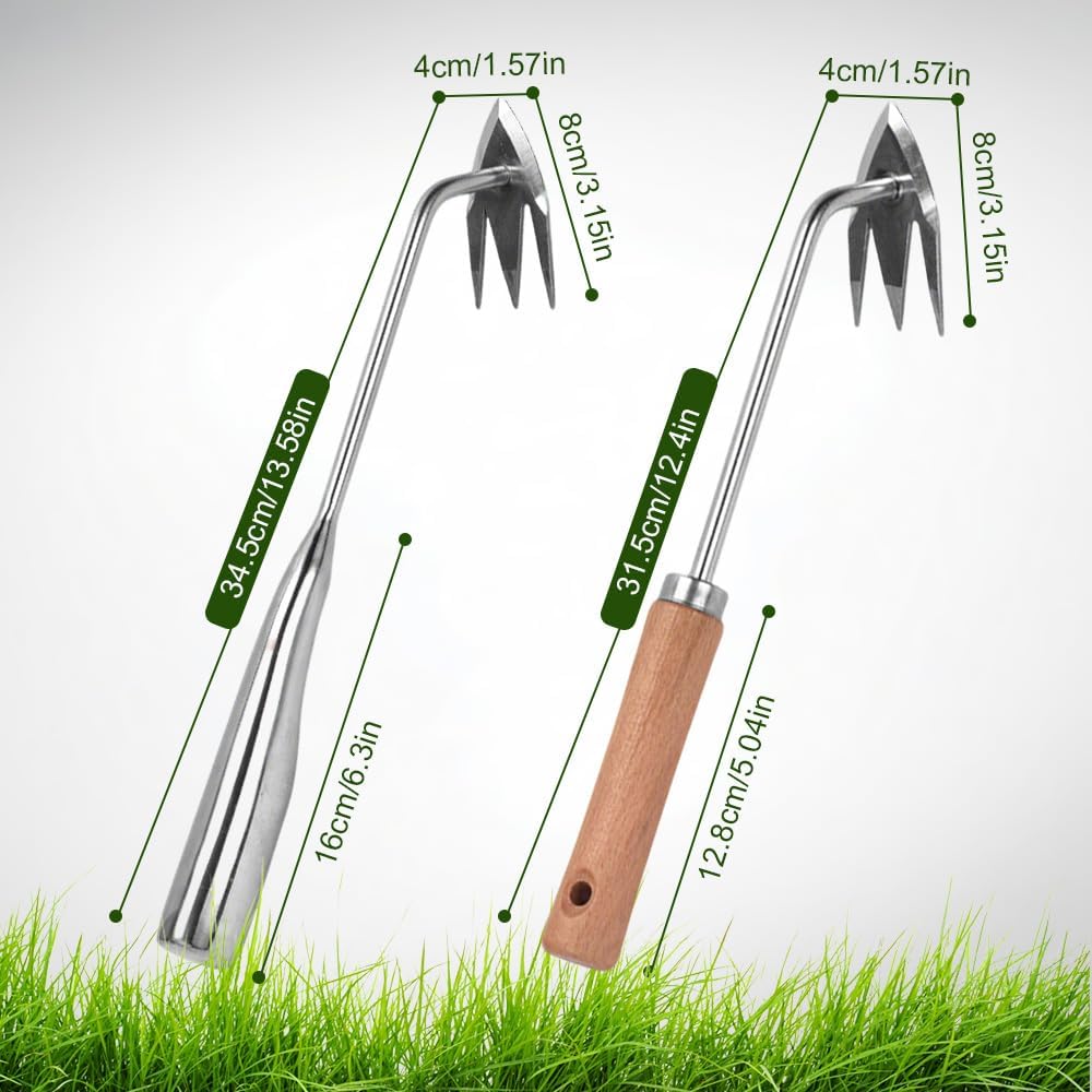 Manual Weed Remover Tool for Lawn and Garden, 2025 New Weeding Artifact Uprooting Weeding Tool,Weed Puller Tool 3 Tooth Manganese Steel for Gardening Backyard Farm (13in+14in)