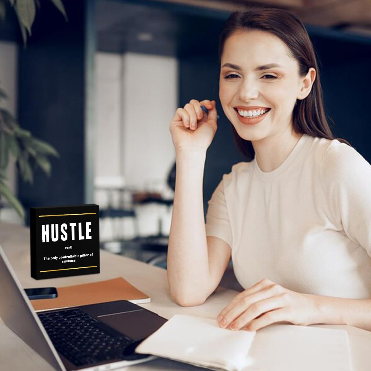 Hustle Definition Entrepreneur Black Wooden Box Sign, Inspirational Office Decor, Decorative Table Shelf Desk Rustic Workplace Farmhouse Home Counter Decor Office Decorations Desk Accessories
