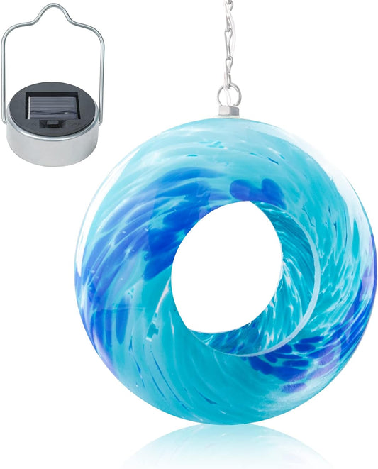 VCUTEKA Bird Feeder Solar Fly Through Birds Feeders for Outside Hanging with Round Shape Glass Container to Attract More Wild Birds for Garden Decor, Solar Birdfeeder as Gift for Bird Lovers, 8-Inch