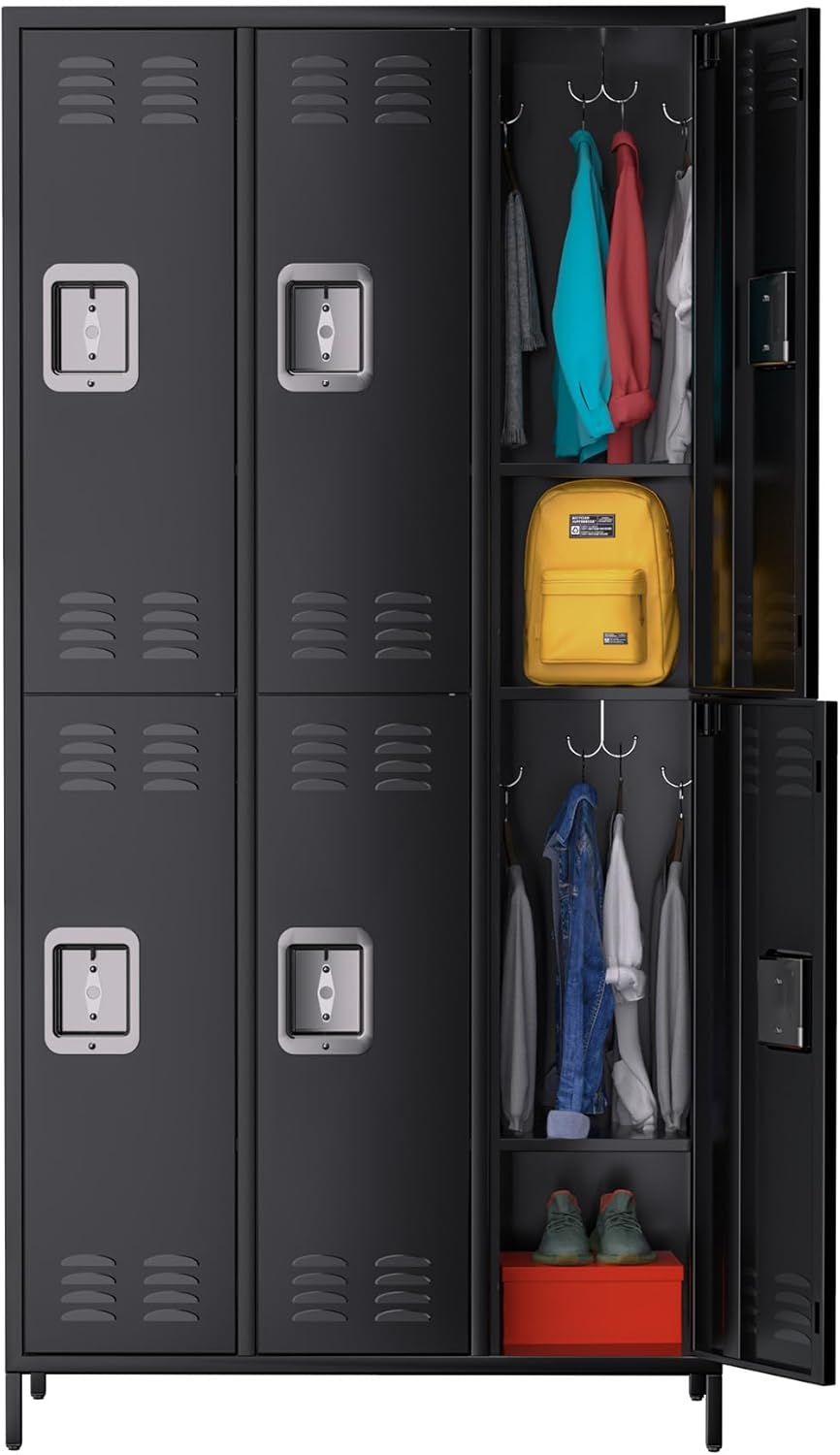 6-Door Metal Locker with Lock, 71”H Metal lockers for Employees, Multi-Use Storage Locker for Employees, School, Office, Gym, Home, Garage, Industrial - Assembly Required