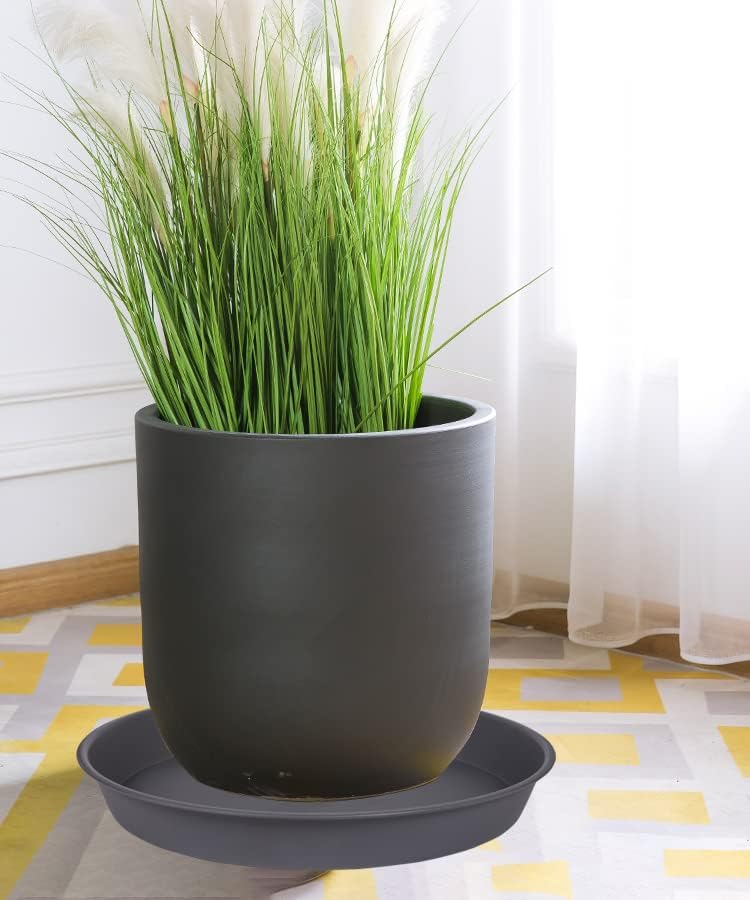 3 Pack of 25 26 inch Plant Saucer (22.7 Inch Base), 4.2" Depth, Large Deep Plastic Flower Planter Water Trays for Indoors Outdoor Bath Bath, Plant Drip Trays for Pot (26", Gray)
