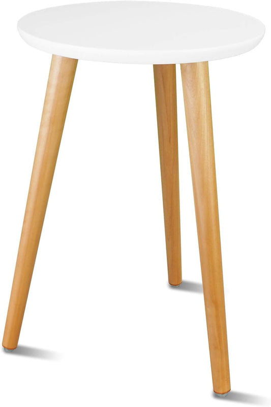 Uneedem Wood Mid Century Plant Stand for Indoor Plants, Modern Table, Tall Holder for Flower Pots, Small Round Side/End Table(A2 White, High: 16.5")