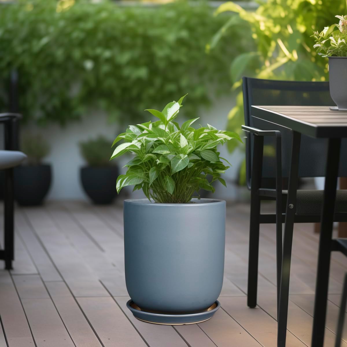 10 Inch Plant Pot - Ceramic Pot for Indoor Plants Outdoor Planter Large Flower Pot with Drainage Hole and Saucer Cylinder Gray