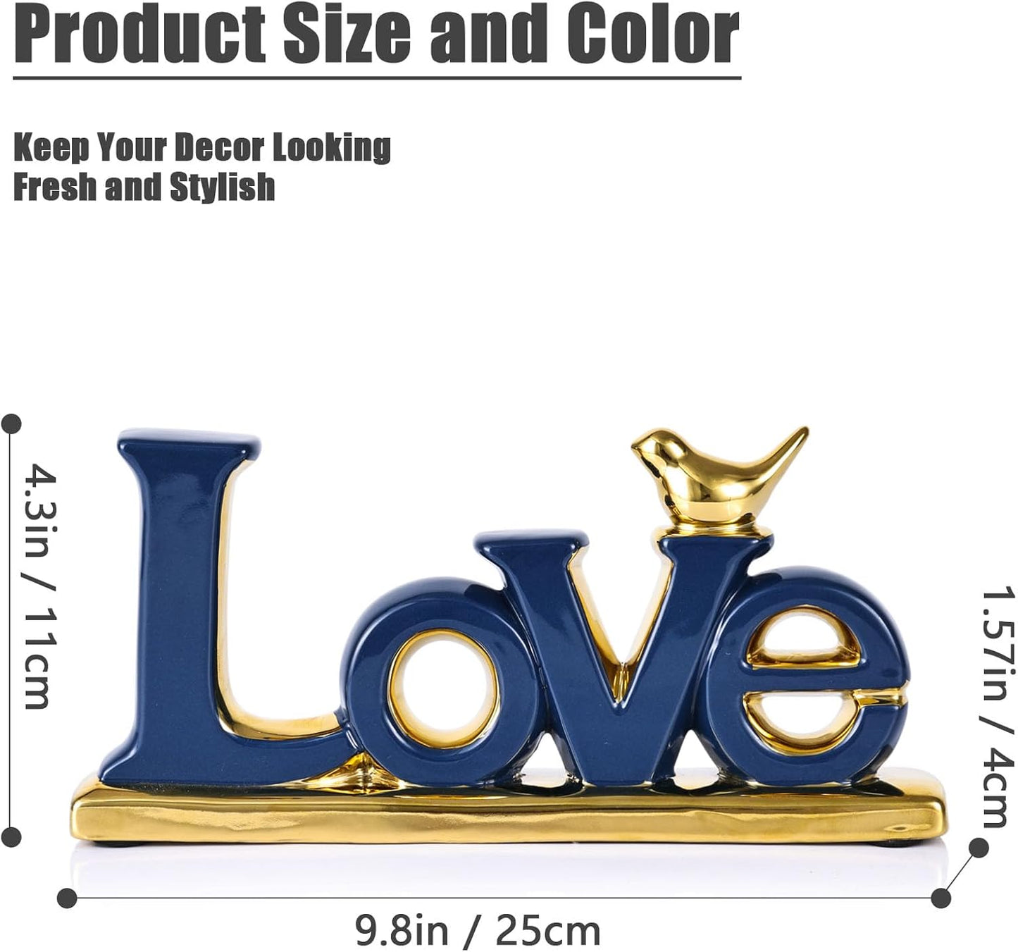 Love Sign Decoration,Blue and Gold Love Signs for Home Decor Statue,Modern Bird Sculpture Personalized Love Decor,Gold Style Figurine Decorative Ornaments for Living Room,Bedroom,Desktop,Cabinets