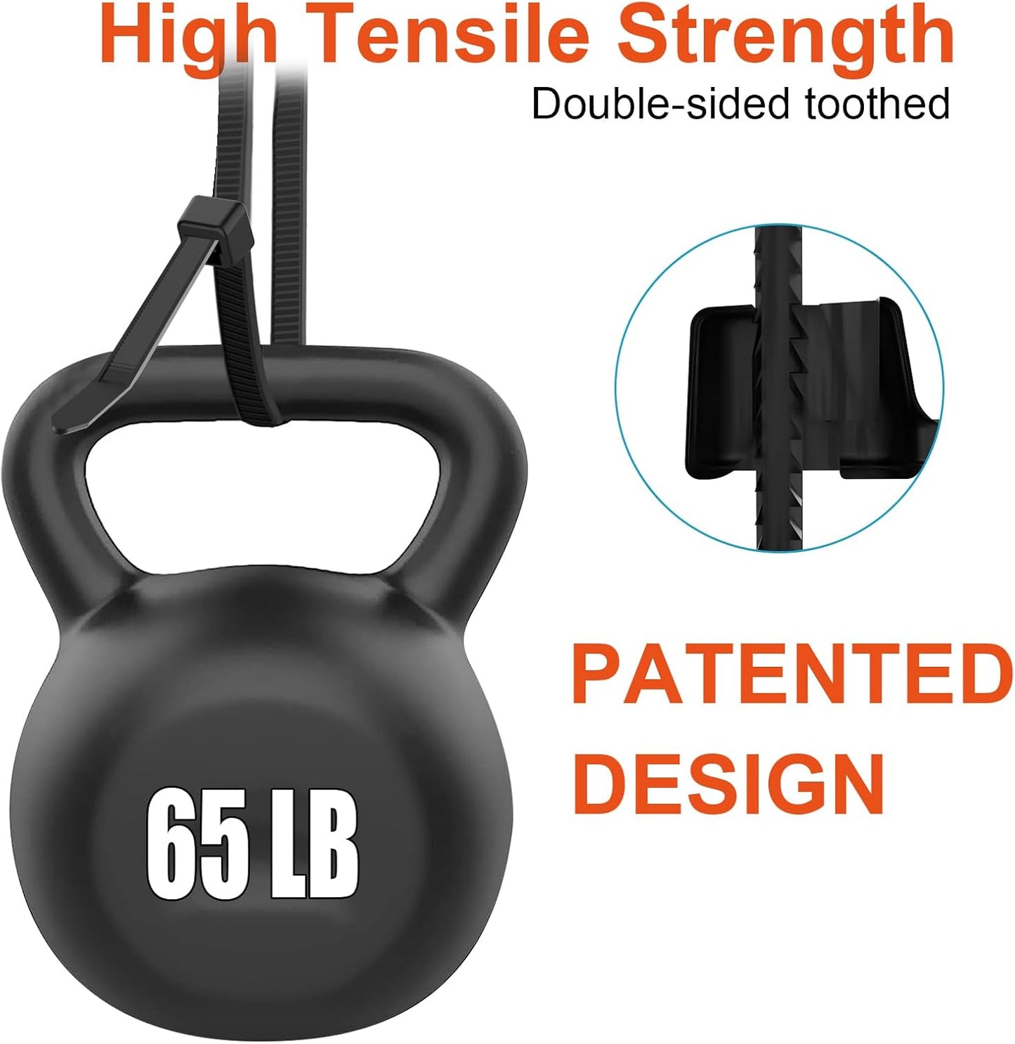 8 Inch Zip Ties Double Sided Toothed (Bulk 2X1000 Pack Black),65lbs Tensile Strength Heavy Duty Cable Wire Ties with Self-Locking Adjustable Nylon Tie Wraps for Indoor Outdoor (Patented Design)