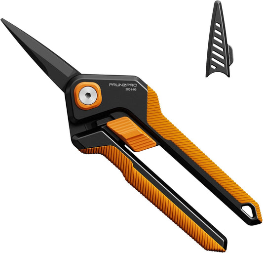 PrunePro Garden Scissors Pruning Shears Sharp Stainless Steel Non-Stick Teflon Coating Blade for Precise Cuts Garden Snip Bonsai Clippers for Plants Rose Flower Orange 2 Pack