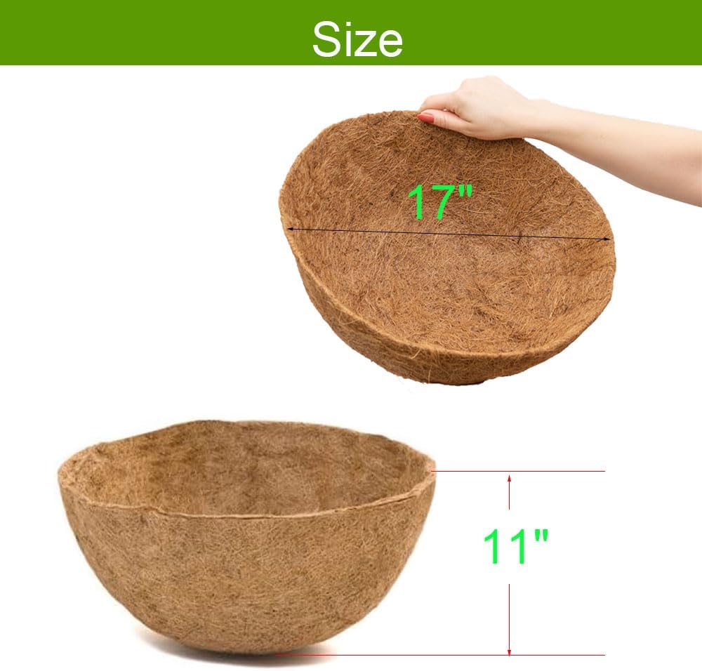 4 PCS 17" Coco Liners for Planters Round Basket Shaped Coconut Fiber Replacement Liners
