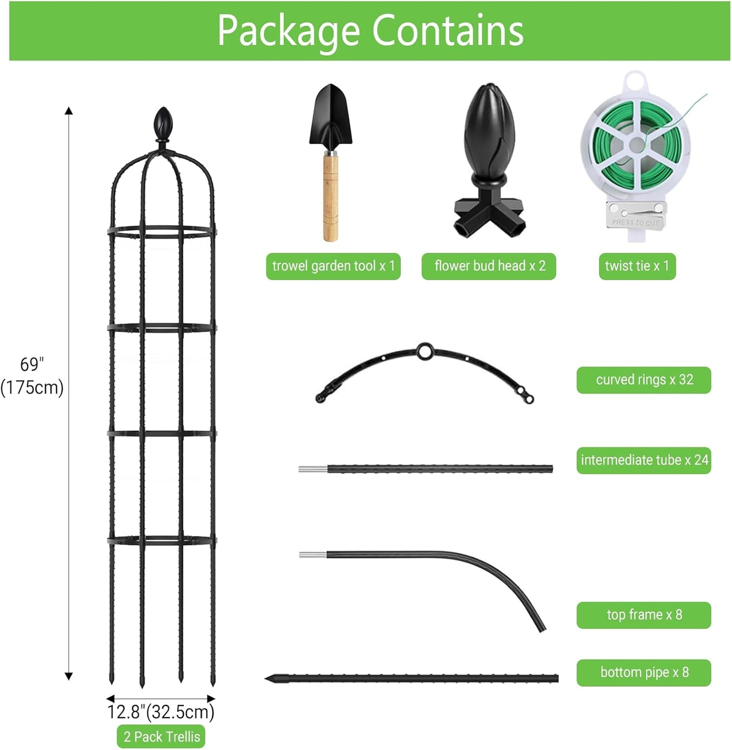 2 Pack 6Ft Tall Garden Obelisk Trellis for Climbing Plants Outdoor, Rustproof Plant Trellis Garden Tower Trellis for Potted Plant Climbing, Flowers Vegetable Cucumber Trellis