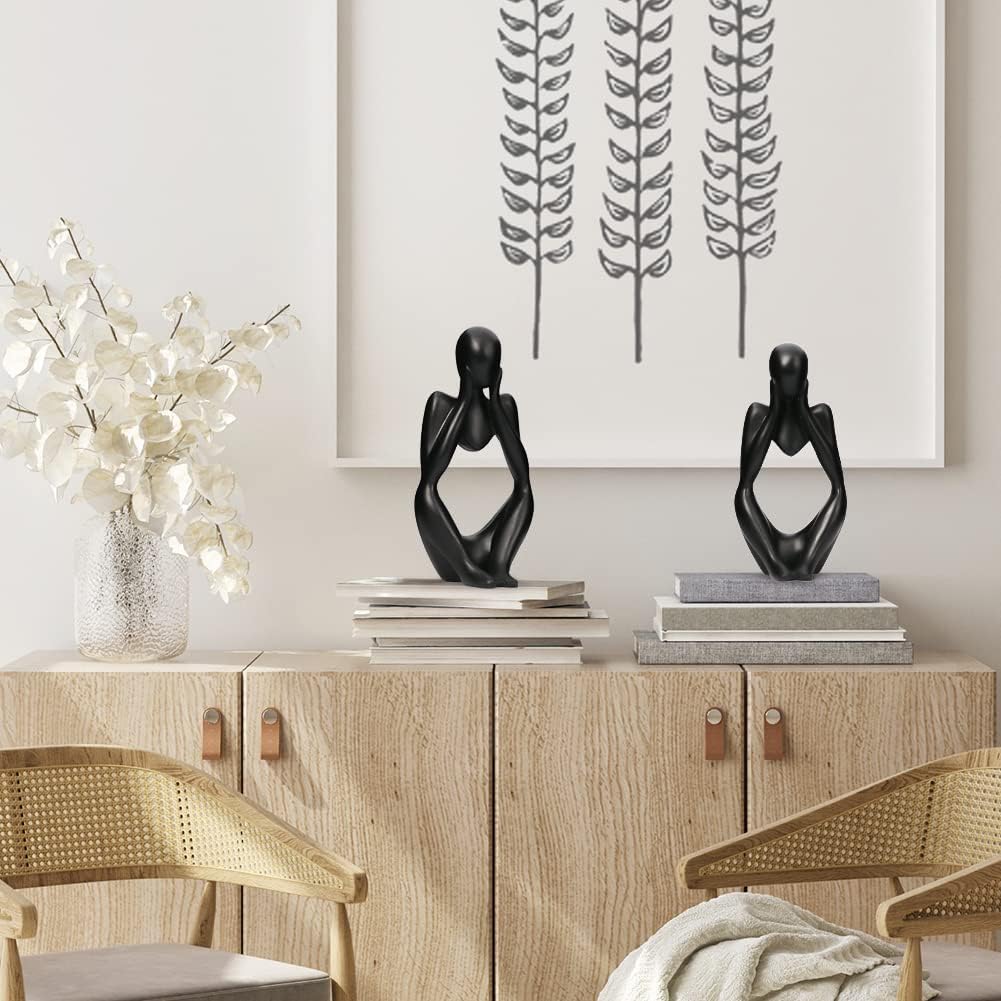 INNOLITES Resin Statue Thinker Style Decoration Abstract Sculptures Collectible Figurines for Home Decor Modern Office Shelf Desktop (Black-Focus)