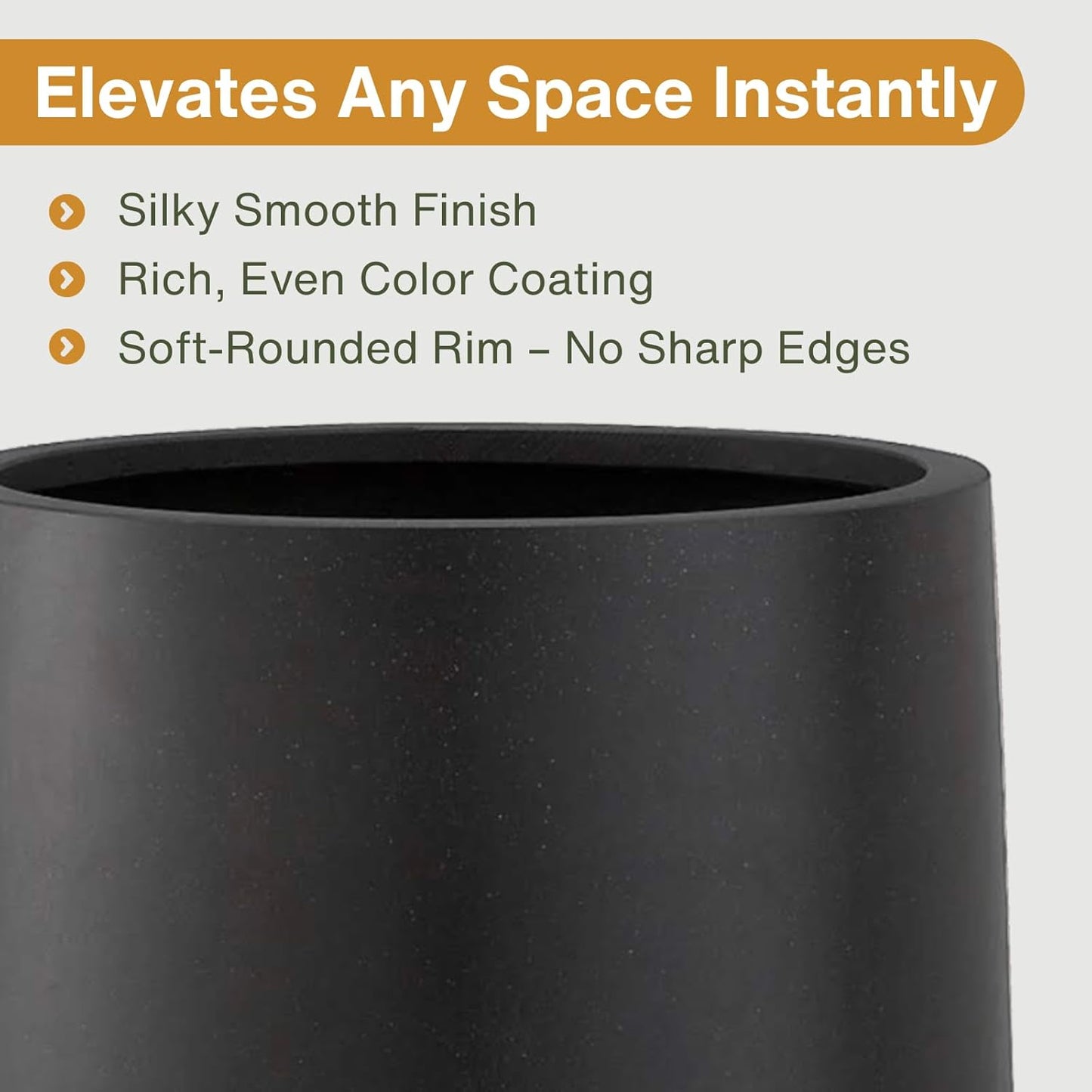 13" H x 12.6" D Conico Fiberstone Round Planter with Drainage Hole, Smooth Finishes, Weather Resistant for Indoor and Outdoor Use, Included 2 Extra Coco Mats (Black, 10" Pot Opening)