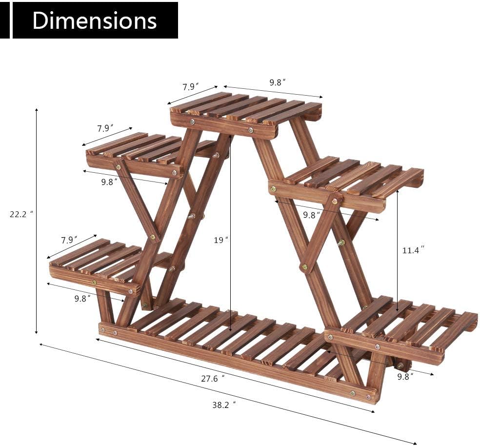 Ufine Wood Plant Stand Triangular Plant Shelf Multi Tier Flower Display Holder Storage Rack 6 Pots for Indoor Outdoor Living Room Balcony Patio