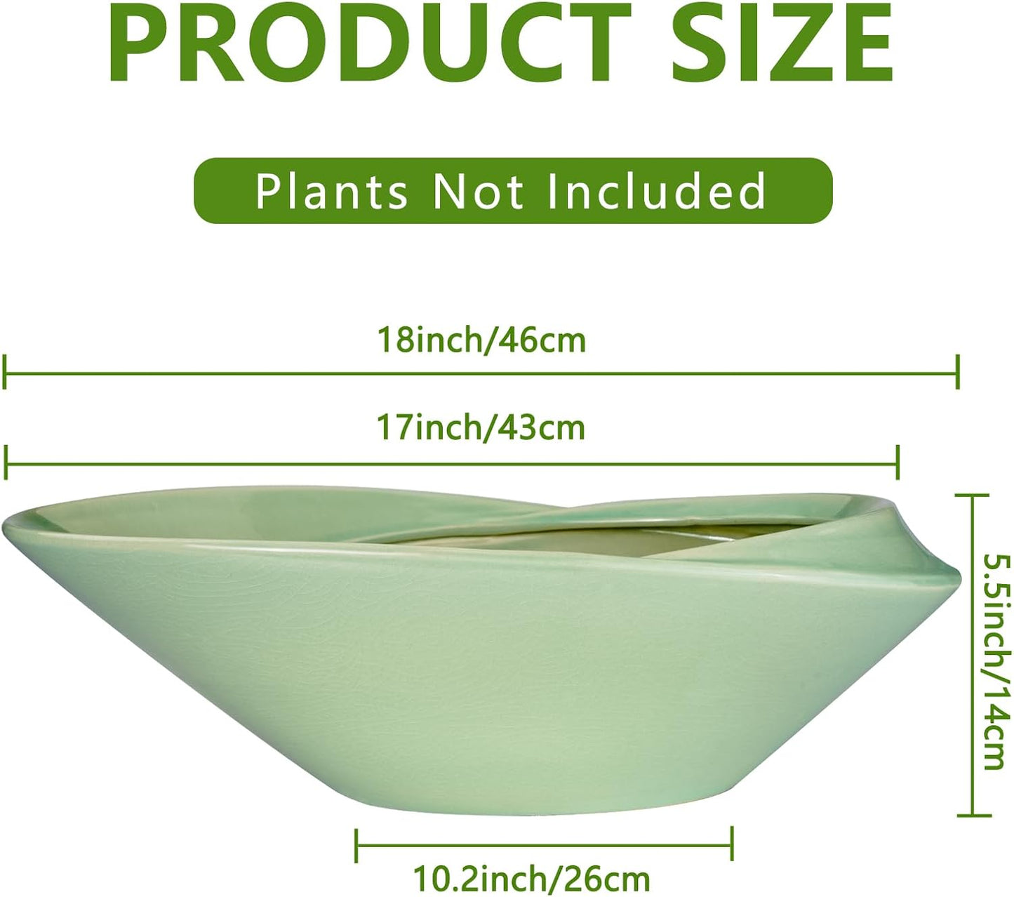 Ceramic Bonsai Pot - 18 Inch Planter with Drainage Hole Large Modern Bonsai Planter Decorative Succulent Flower Plant Pot for Indoor Plants Outdoor Green