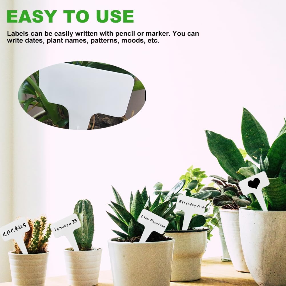200 Pcs Thick Plastic Plant Labels, Seed Remark Name Sign, Waterproof Flower Potting Name Markers, T-Type Tags Nursery Garden Labels Re-Usable Plant Tags for Outdoor Garden