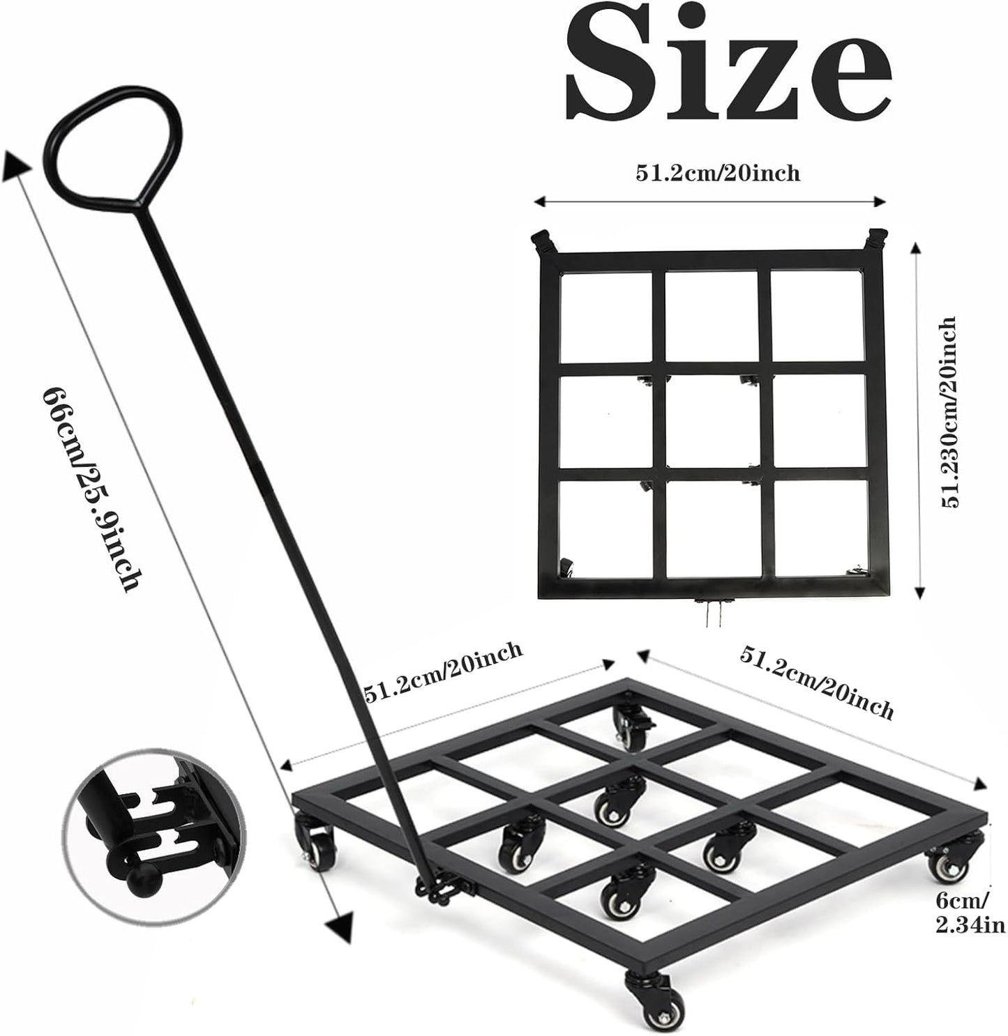 20-Inch Heavy Duty Plant Dolly with Wheels - 360° Swivel Rolling Planter Base for Indoor/Outdoor Use, Supports up to 200lbs, Includes Removable Handle for Effortless Mobility