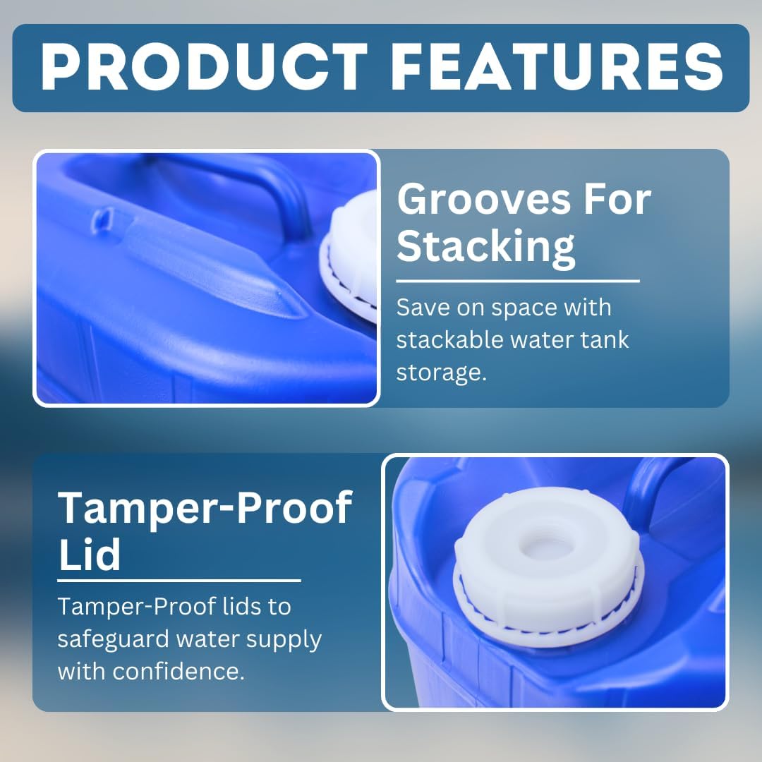 5-Gallon Stackable Water Storage Containers, 5 Gallons Each w/Lids + Spigot, Easy Fill, Survial Supply Emergency Water Storage for Camping and Disaster Preparedness, RV, 40 Gallon (8 Tanks)