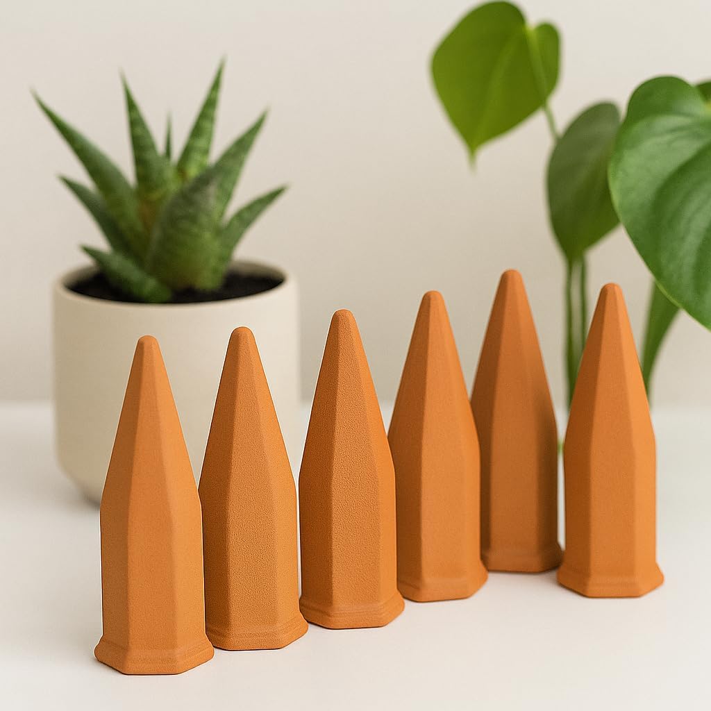 Oasis 6-Pack Terracotta Watering Spikes - Slow Release Self Watering Stakes, Plant Watering Devices for Wine Bottles, Container, Small Tree and Houseplant - Perfect for Busy Plant Parents