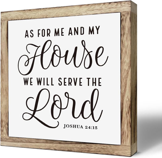 SUSZDOU Scripture Sign - 'As for Me and My House We Will Serve the Lord' Wooden Plaque, Christian Farmhouse Table Decor, Front Door Decor, Housewarming Gift