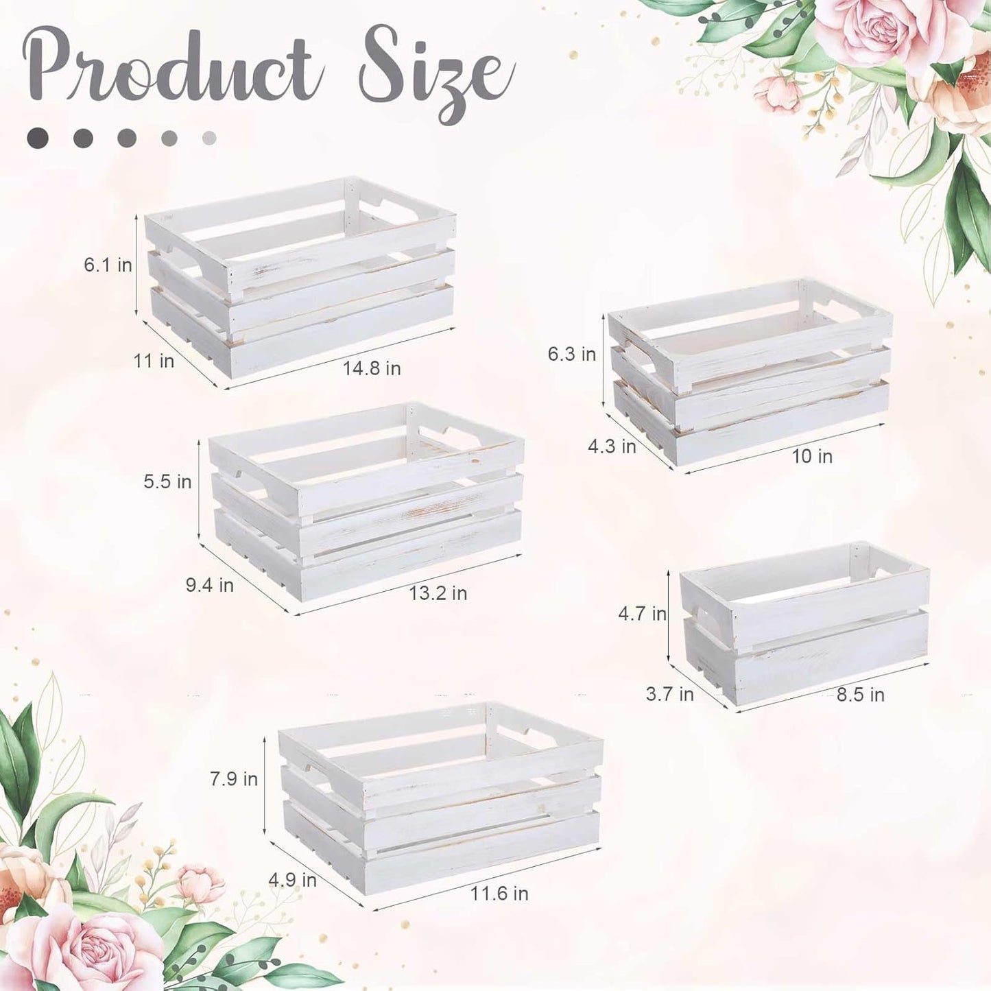 Soaoo 5 Pcs Decorative Nesting Wooden Crates for Storage Display 5 Size Large Small Rustic Wood Decorative Storage Crates with Handle Farmhouse Crate Box Container Made from Pine(Painted White)