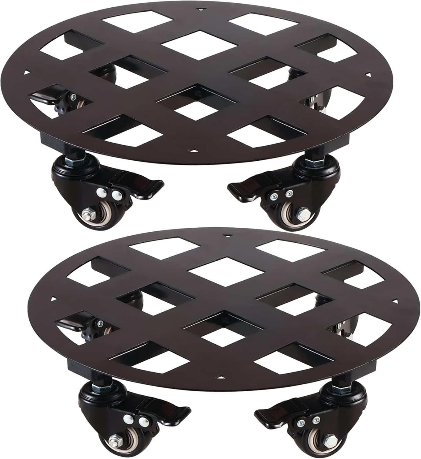 2 Packs 13 inches Large Metal Plant Caddy with Wheels Heavy-Duty Round Plant Stands with Casters Indoor Outdoor Flower Pot Mover Roller Base Garden Dolly Coasters Black, Strong Load Capacity