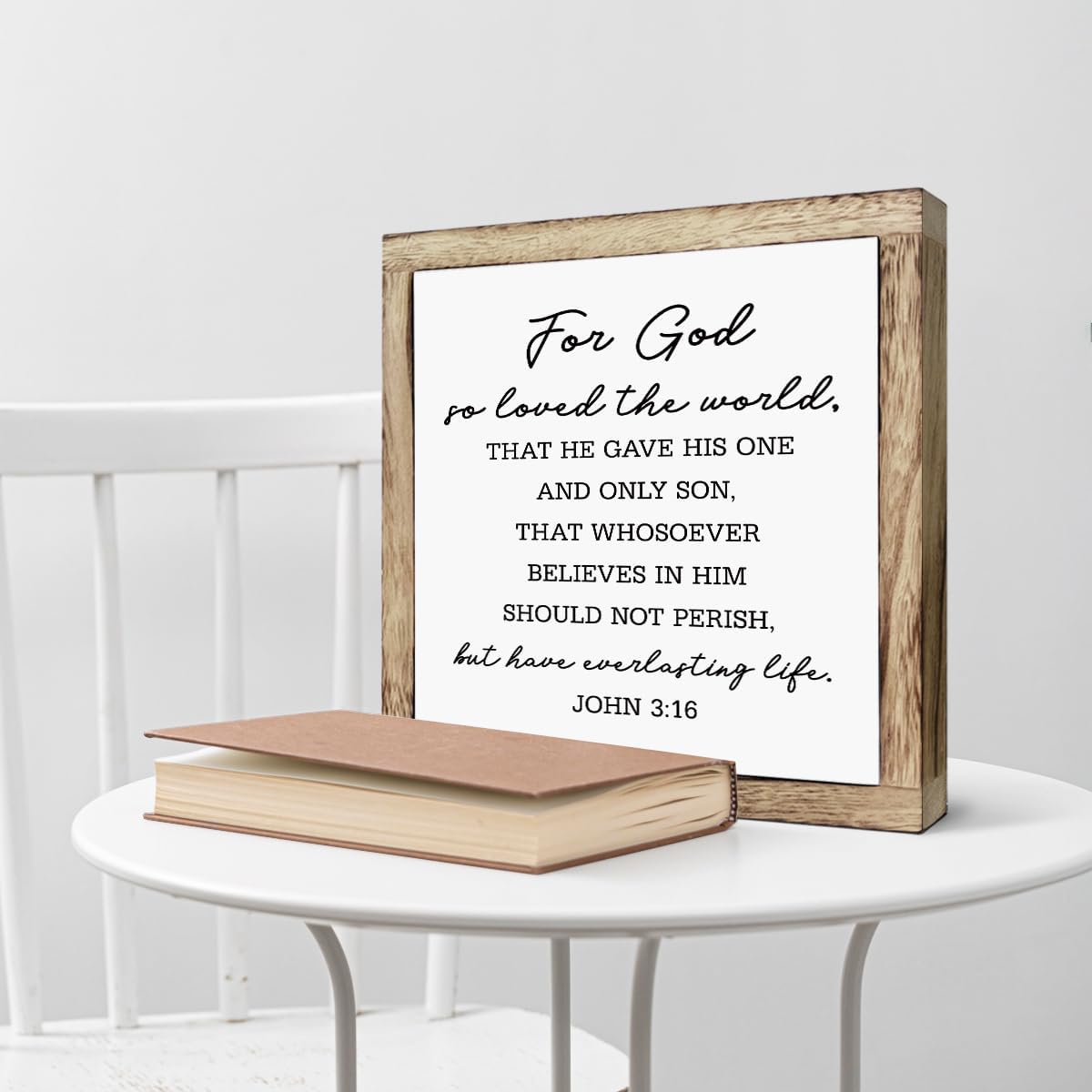 SUSZDOU Scripture Sign, John 3:16 Sign, For God So Loved the World Sign, Wooden Plaques Box Signs, Bible Verse Decor Art, Scripture Table Decor, Rustic Christian Home Decor, Shelf Decoration