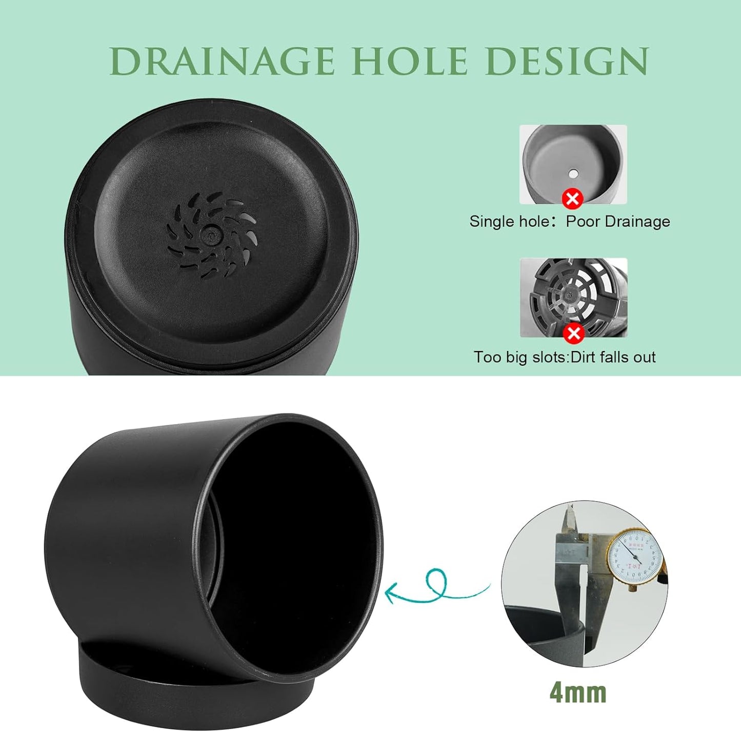 7/6.5/6/5/4 inch Plant Pots for Small Indoor Outdoor Plants, 5 Pack Cylinder Flower Pots with Drainage Holes and Saucers, Plastic Planters for Garden Succulent House Plants, Black