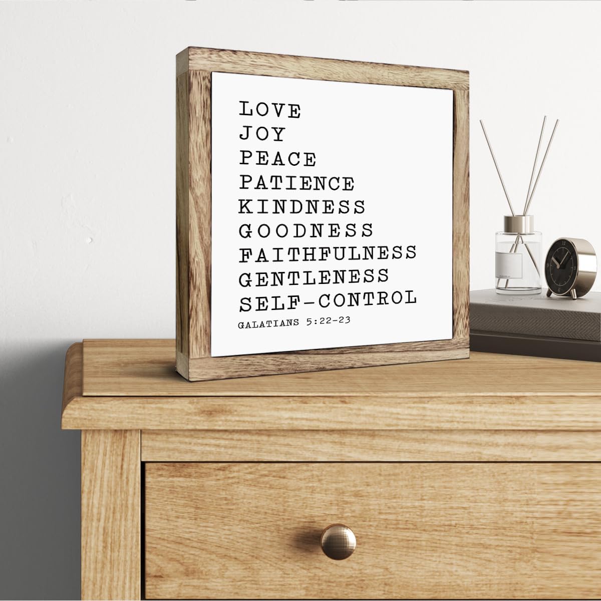 Scripture Sign, Love Joy Peace Sign, Wooden Plaques Box Signs, Inspirational Wood Sign, Motivational Desk Decor, Home Decor Accent, Bedroom Decor, Galatians 5:22-23 Sign, Christian Gift