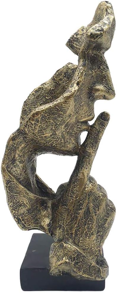 Silence is Golden The-Thinker Statue - Abstract Handcraft Keep Silent Thinker Statue Model Face and Hand Sculpture(Gold)