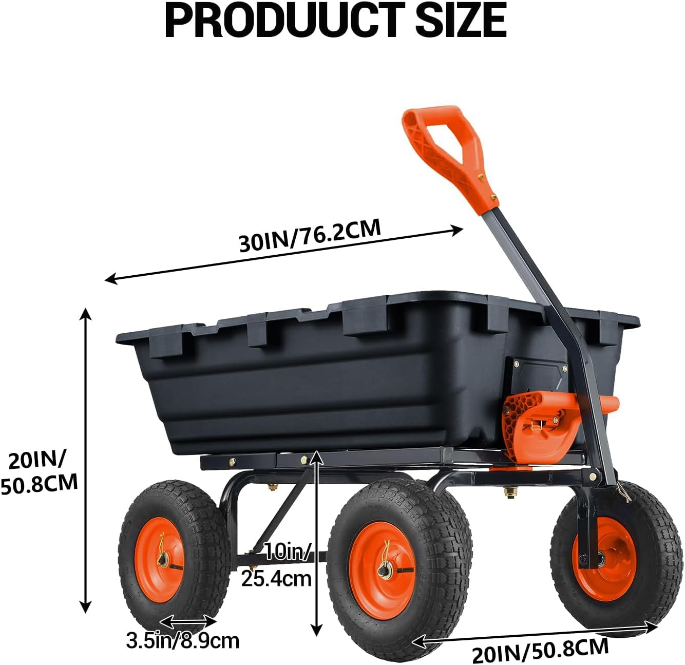 900 Lbs Poly Garden Dump Cart, Heavy-Duty Wheelbarrow with 10-Inch Tires, 180° Rotating Handle, Steel Frame and Quick Release System Garden Dump Cart for Soil Plants Gardening Tools Wood