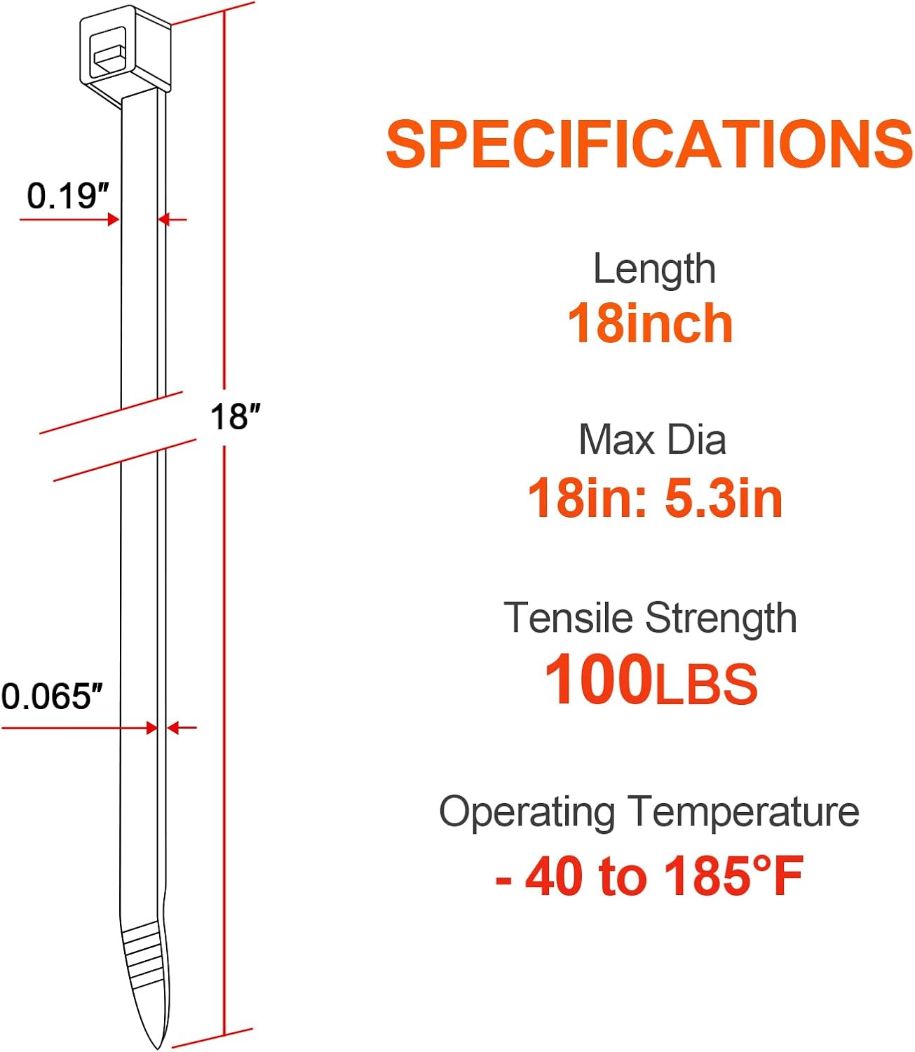 18 Inch Anti Withdrawal Zip Ties 100 LBS Tensile Strength Heavy Duty Cable Wire Ties With Self-Locking Adjustable More Durable Nylon Tie Wraps for Indoor Outdoor（100 Pack）