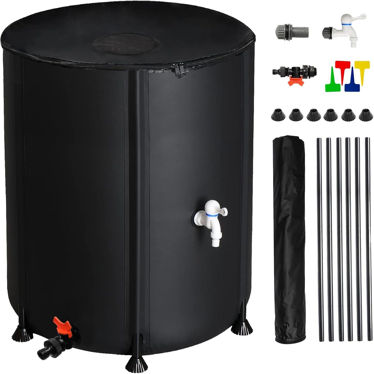 50 Gallon Collapsible Rain Barrel, Portable Rainwater Collection System, Rain Catcher Barrel, Water Storage Tank with Two Spigots and Overflow Kit, Rain Water Barrel Collector for Garden, Black