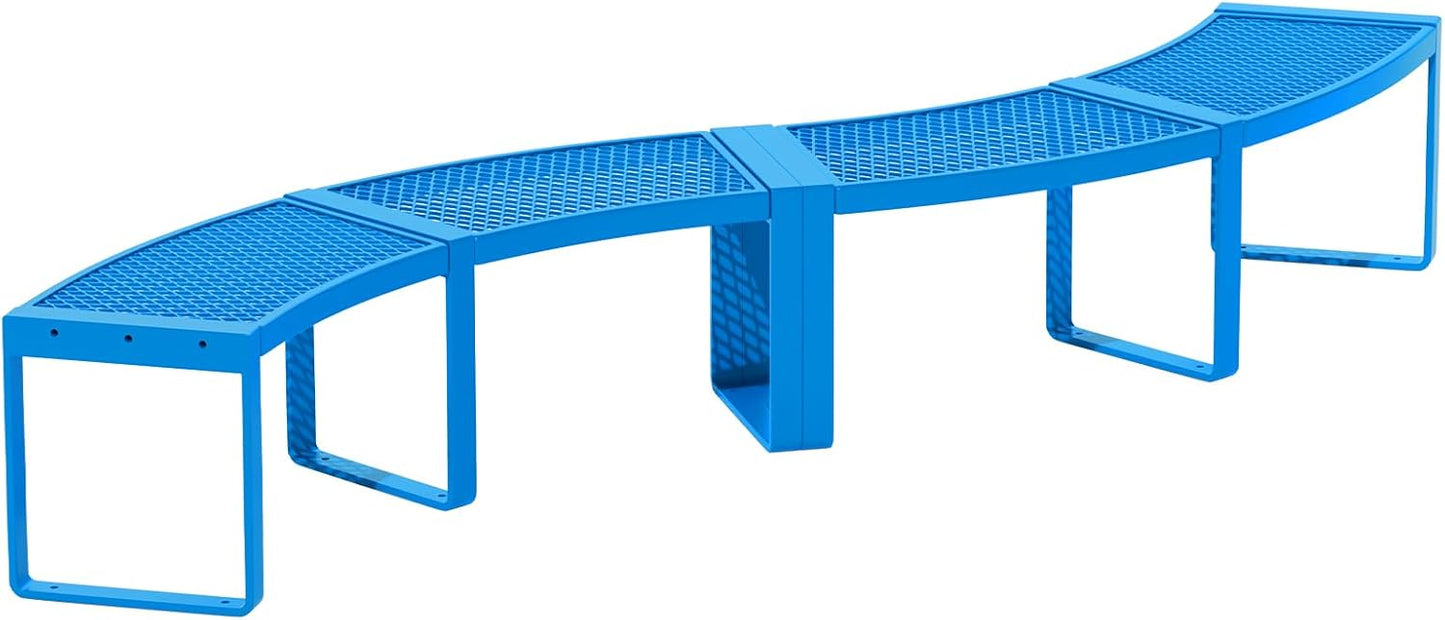 2 Pack Outdoor Curved Bench, Heavy Duty Metal Park Bench for Outside, Backless Loveseat, Thermoplastic-Coated, Weatherproof Commercial-Grade 2-Person Seating for Park, Patio, Garden, Deck, Beach,Blue