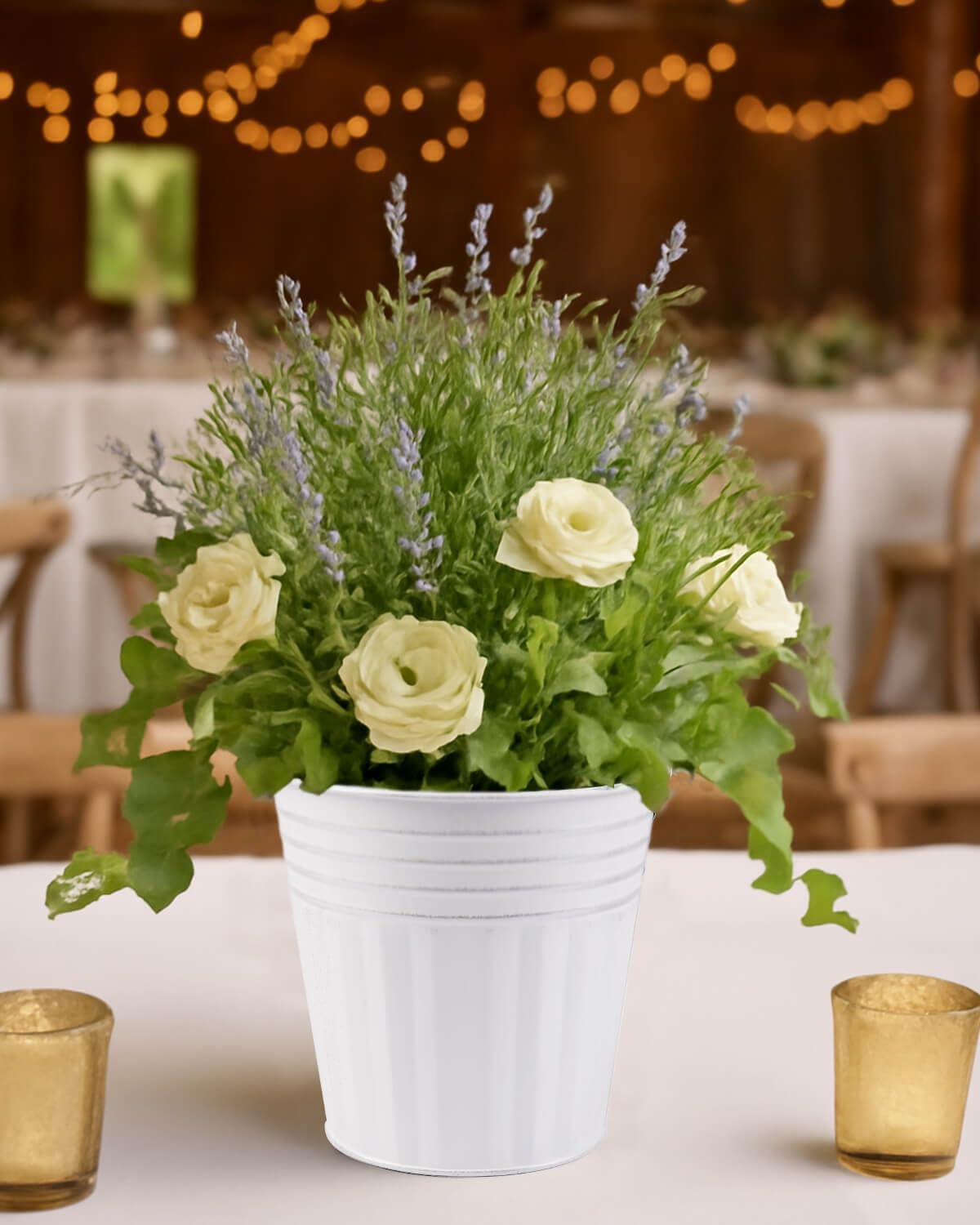 6 Inch White Metal Rustic Flower Pots - 6Pcs Galvanized Planters with Drainage Hole and Rubber Plug, Rustproof Metal Bucket Plant Pots Farmhouse Vintage Style for Decor