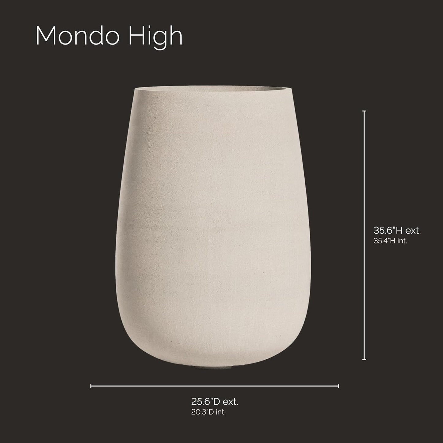 Mondo High Tall Planter – Sand Stone Finish – Fiberglass Indoor/Outdoor and Weather-Resistant Round Planter (25.6" D x 35.6" H Exterior, 20.3" D x 35.4" H Interior)