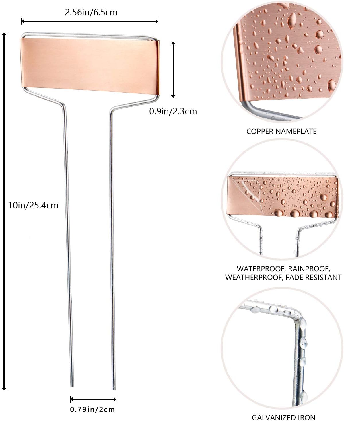 25PCS Copper Metal Plant Tags Plant Labels with 50Pcs Labels, Rainproof PET Film & Permanent Pen, 10" Weatherproof Banner Garden Markers, Marking Protection Seedling Signs Nursery Tags