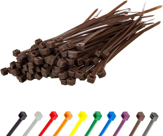 GTSE 4 Inch Brown Zip Ties, 100 Pack, 18lb Strength, UV Resistant Nylon Small Cable Ties, Self-Locking 4" Tie Wraps