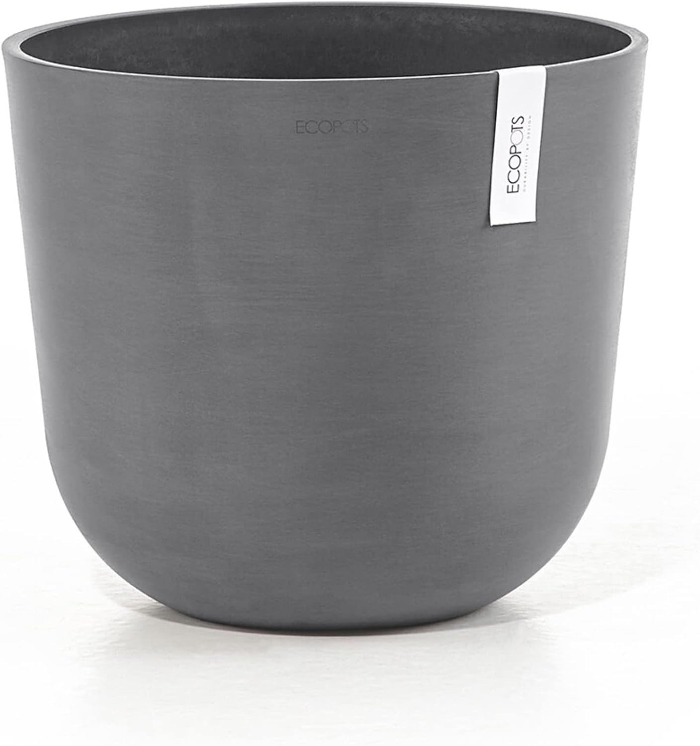 Ecopots Oslo Durable Modern Round Indoor/Outdoor Recycled-Based Composite Flower Pot Planter, Grey, 14"