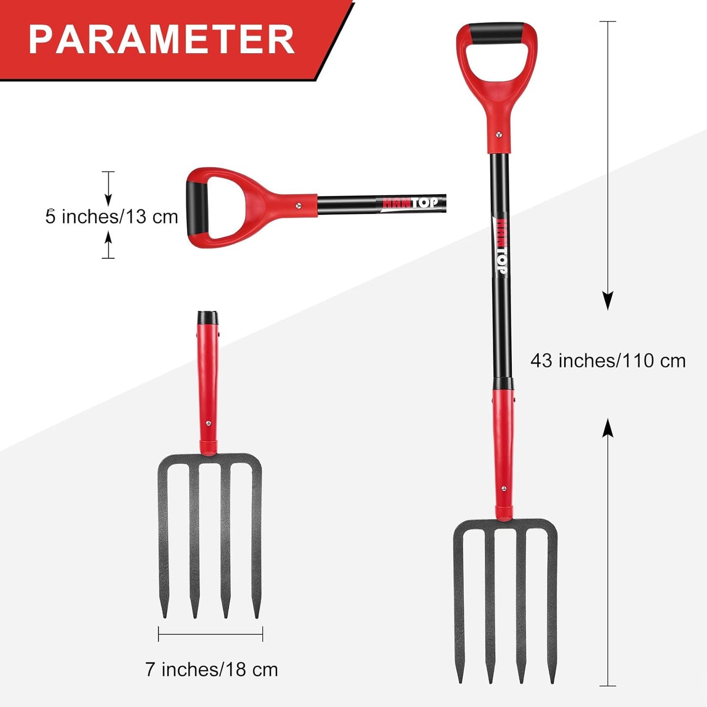 4-Tine Heavy Duty Pitchfork Digging Fork Garden Fork Pitch Forks with Fiberglass Handle for Gardening, Hay,Digging Potatos,43 inches