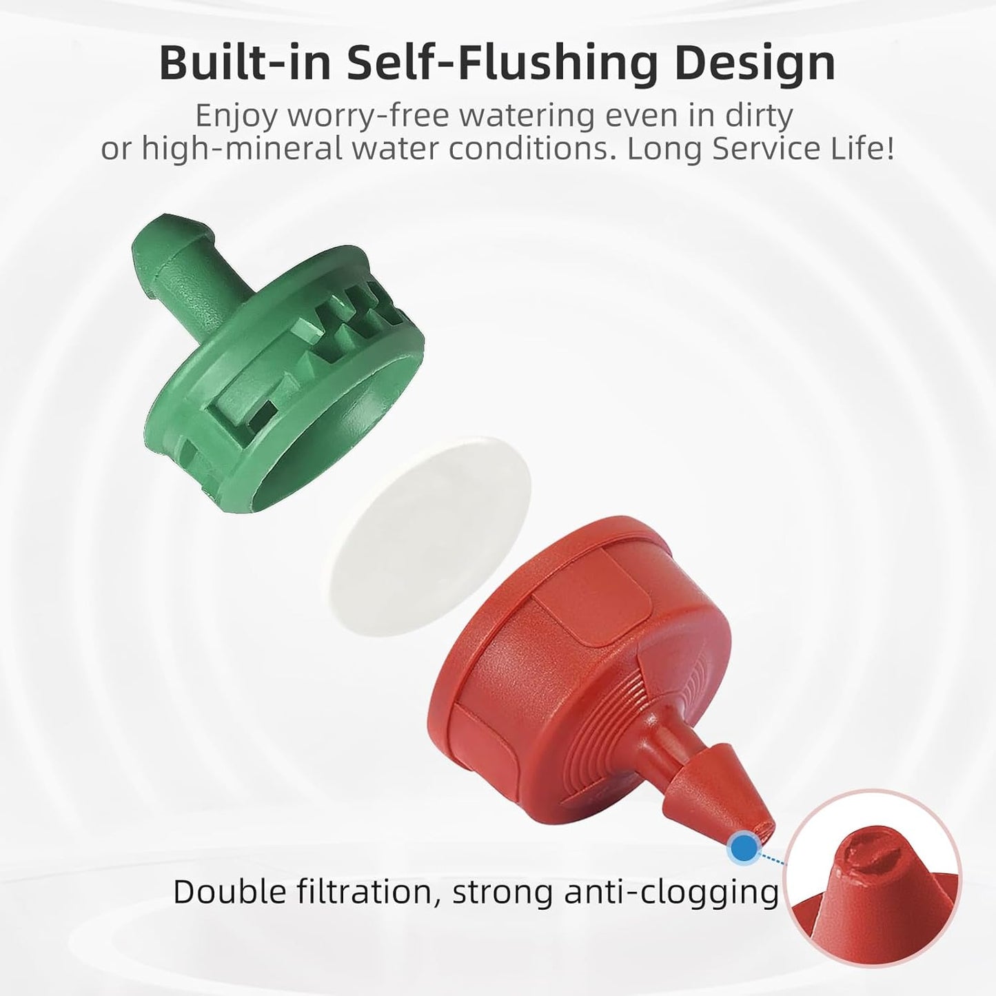 30PCS 0.25 GPH Pressure Compensating Drip Irrigation Spot Watering Drippers/Emitters, Self-Cleaning Constant Flow Drip Irrigation Emitters Heads Irrigation Drippers Parts for Drip Irrigation System