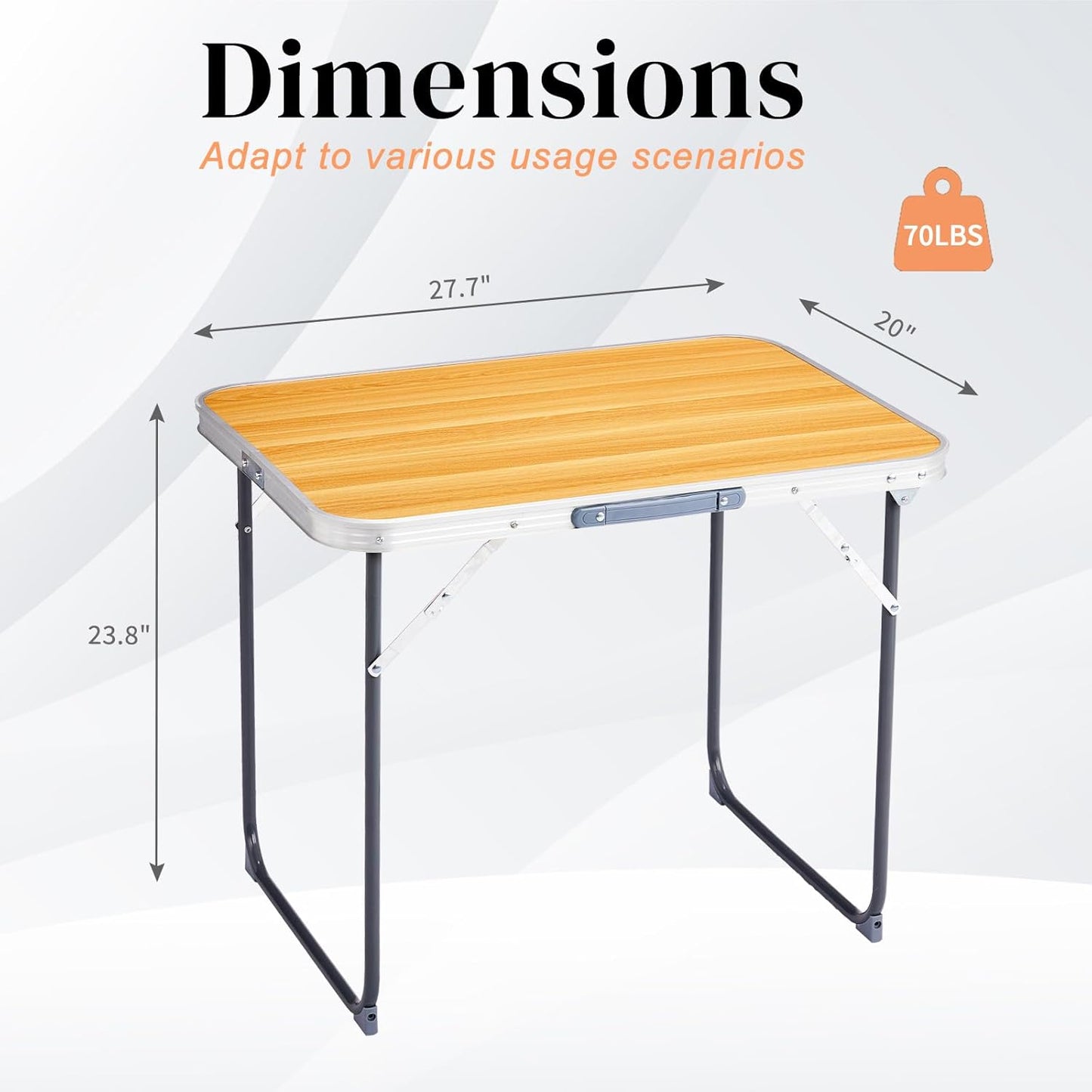2.0 Ft Folding Portable Camping Table, RV Dining Tables for Inside, Outdoor Camping for 2 People, Tailgate, BBQ, Picnic, Cooking, Beach, Garden, Party, Yellow