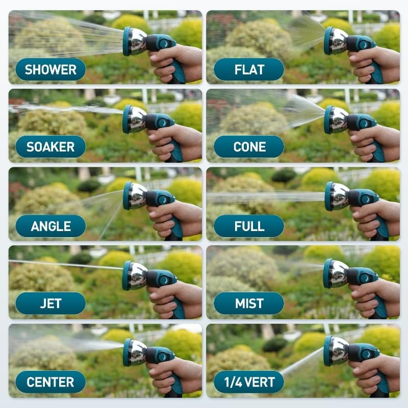 Garden Hose Nozzle, Hose Sprayer Nozzle with 10 Spray Patterns, Thumb Control On Off Valve, High Pressure Metal Water Hose Nozzle for Car Wash, Plants, Pets & Outdoor Cleaning, Blue