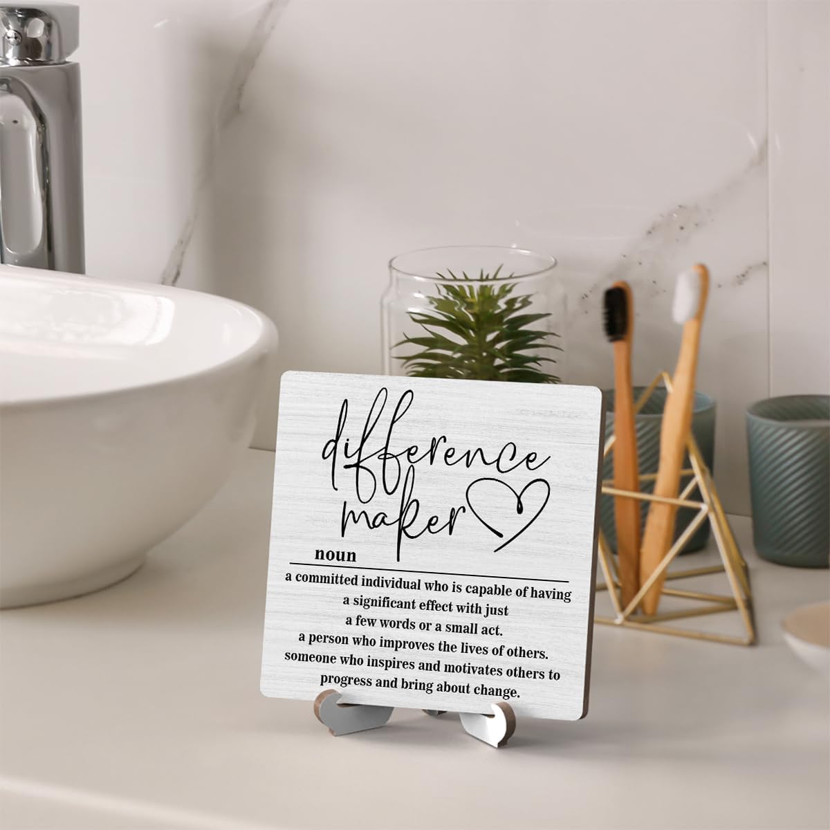 Wooden Table Sign Gift Difference Maker Definition Desk Decor Wood Plaque With Stand Unique Gift Ideas for Boss Women Best Mom Coworker Teacher Office-B02