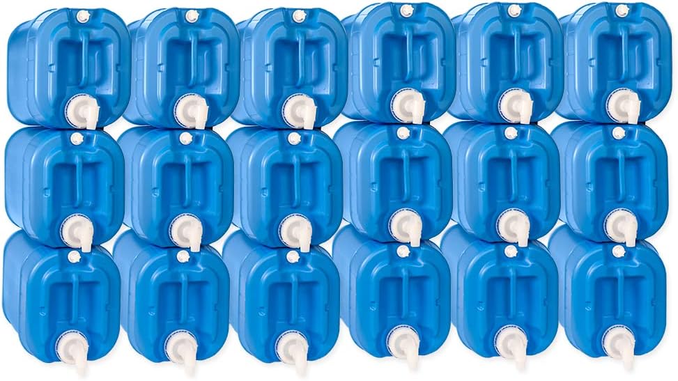 5 Gallon Stackable Water Containers (18-Pack) | 100% Food Grade, BPA-Free | Durable Indoor Outdoor Storage Large Water Jug | Camping Accessories, Survival Gear, Prepper Supplies