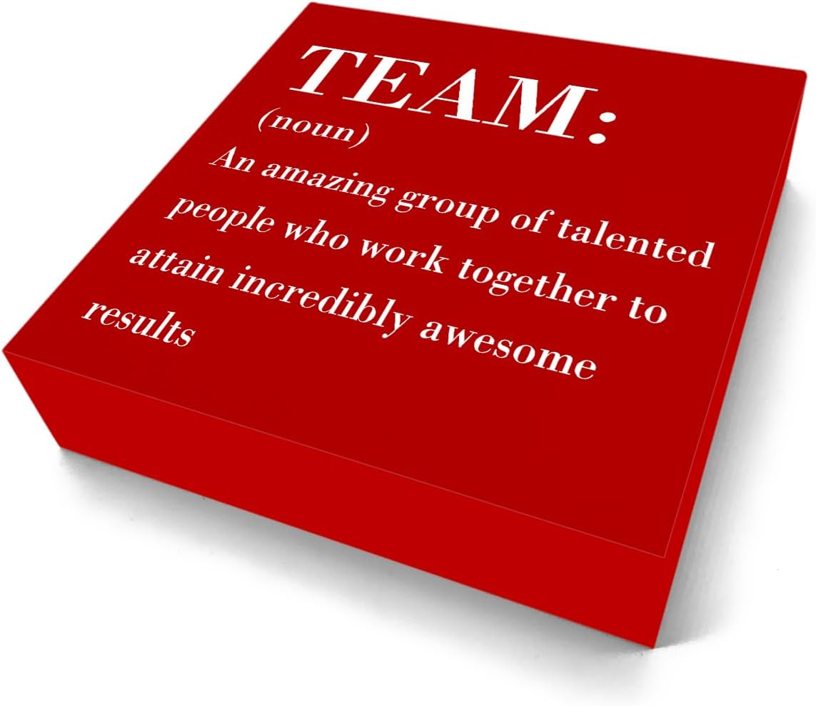 HTBIG Inspirational Team Noun Office Decor Desk Decor Wooden Box Sign, Rustic Black Wood Plaque Box Sign for Home Office Desk Shelf Table Decoration Coworker Gift Team Sign, Red