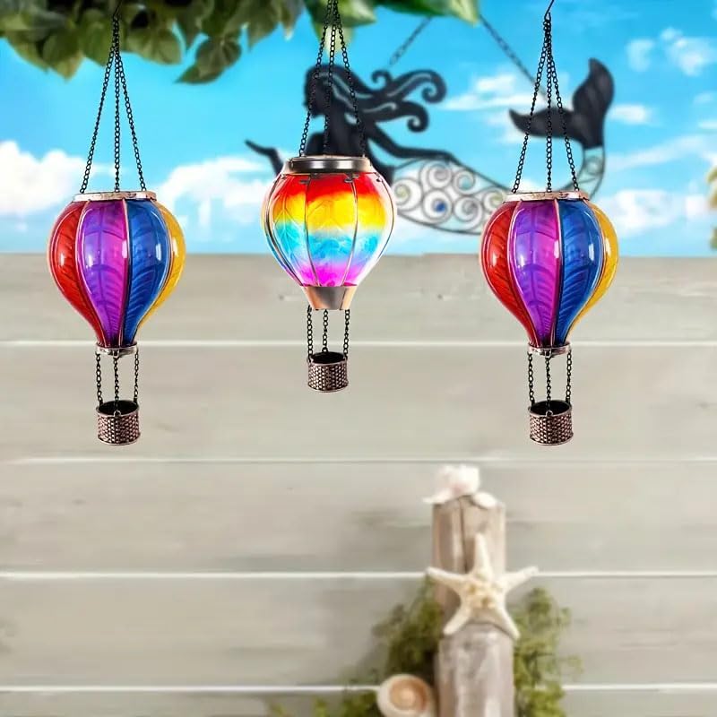 Hot Air Balloon Solar Light Simulated Flame Effect Waterproof Flickering Flame Chandelier for Garden