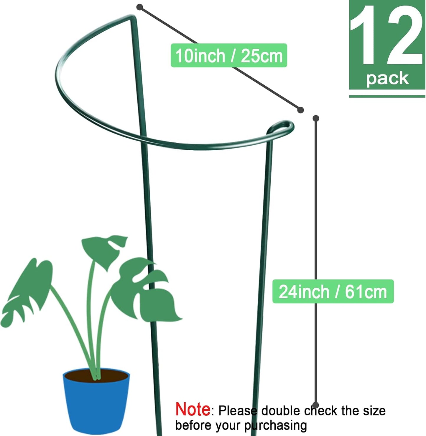 HiGift 12 Pack Plant Stakes for Indoor Plants, Metal Garden Peony Support Cages, Outdoor Plant Supports Ring Prop, Large Plant Stake for Hydrangea,Rose,Flower,Vine,Potted Plants (10" W x 24" H)