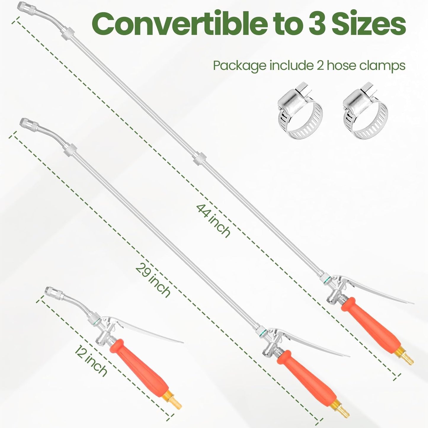 29"-44" All Metal Replacement Sprayer Wand, Suitable for 1/2" Hose Quick Connector, 1/4" & 3/8" & 1/2" Brass Barb Spray Wand, Built-in Shut Valve Stainless Steel Spray Wand (44" Sprayer Wand)