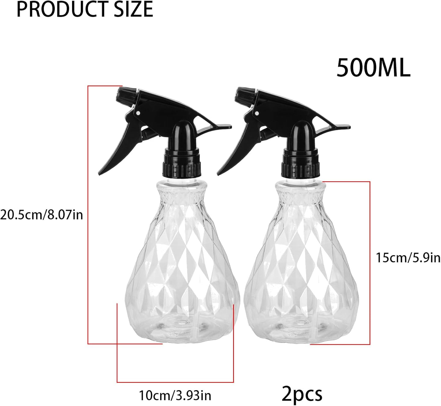 2 Pcs Spray Bottles, 500 ml/17 oz Empty Water Spray Bottles, Plastic Reusable Adjustable Mist Sprayer Squirt Bottles Containers Refillable for Cleaning Solutions, Gardening, Plants (Clear)