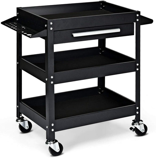 Goplus 3 Tier Rolling Tool Cart, 330 LBS Capacity Heavy Duty Utility Cart Tool Organizer with Storage Drawer, Industrial Commercial Service Tool Cart for Mechanics, Garage, Warehouse & Repair Shop
