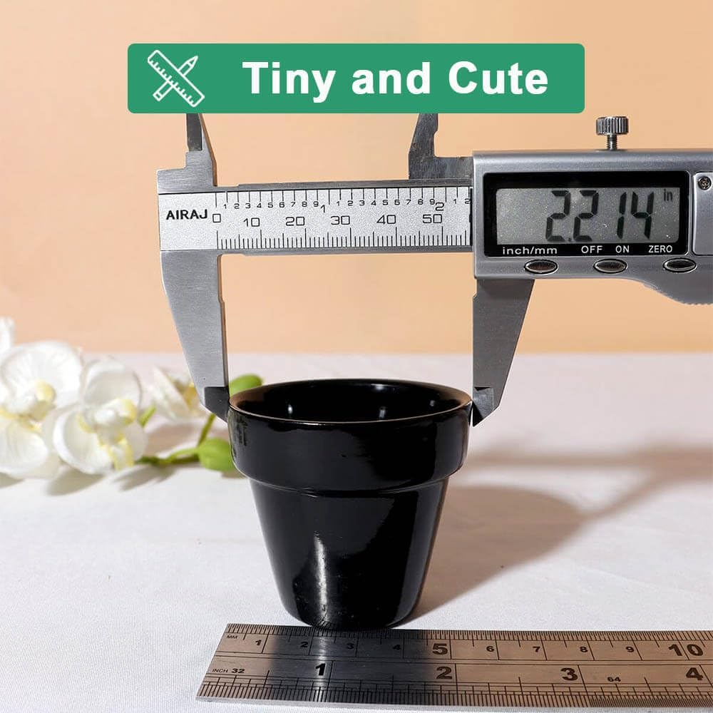 vensovo 48 Pcs 2" Tiny Ceramic Plant Pots with Drainage Hole - Black Small Mini Ceramic Pottery Planter Ideal for Indoor/Outdoor Plants, Crafts, Wedding Favors